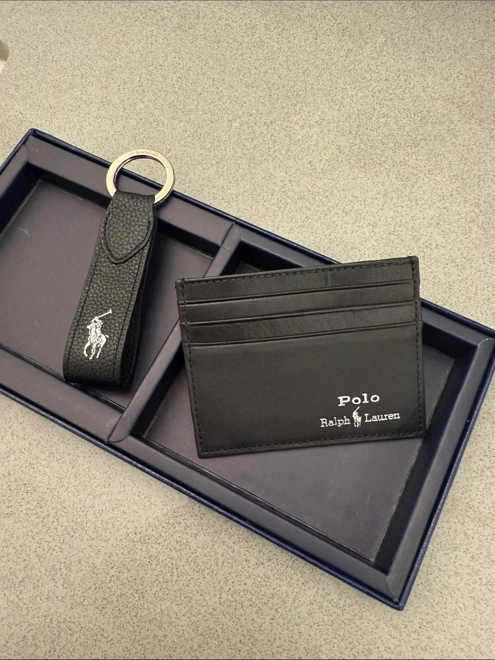 Polo by Ralph Lauren Black Leather Card Holder with Matching Key Fob